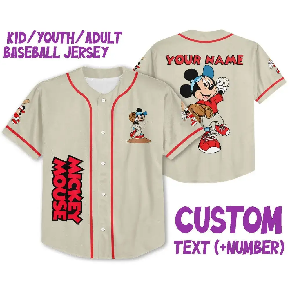 Customizable Mickey Mouse Baseball Jersey - Kids/Youth/Adult - Add Name & Number! Image