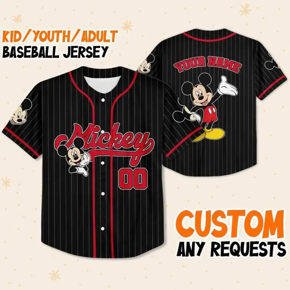 Customizable Mickey Mouse Baseball Jersey - Kids/Youth/Adult - Personalize Your Name! Image