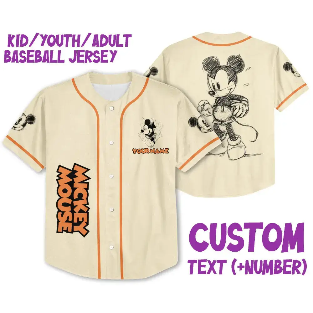 Customizable Mickey Mouse Baseball Jersey - Kids/Youth/Adult Sizes - Add Your Name! Image