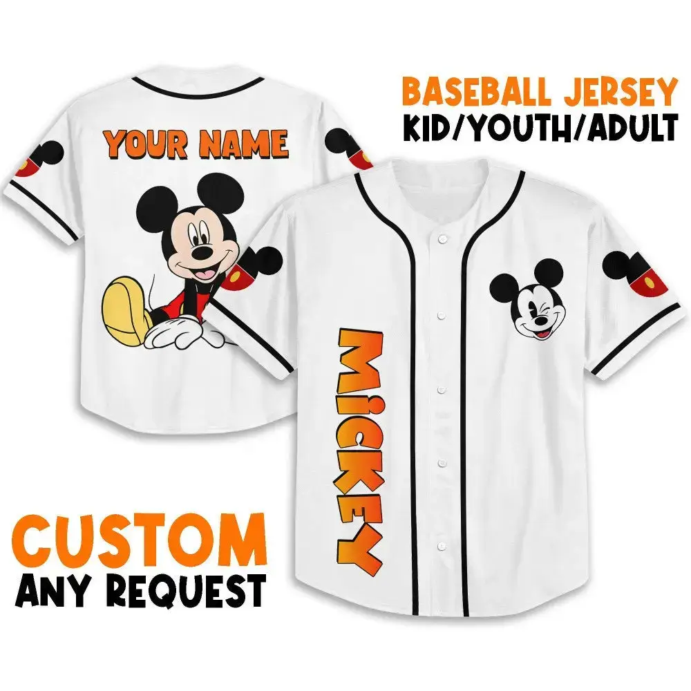 Customizable Mickey Mouse Baseball Jersey - Youth/Adult Sizes - Personalize With Your Name! Image
