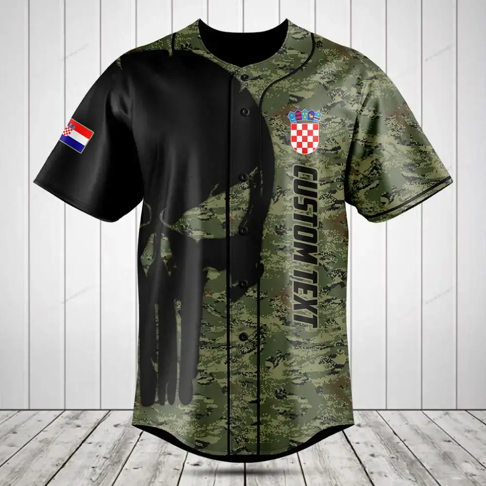 Customizable Military Camo Baseball Jersey With Croatian Flag & Text - Perfect Gift! Image