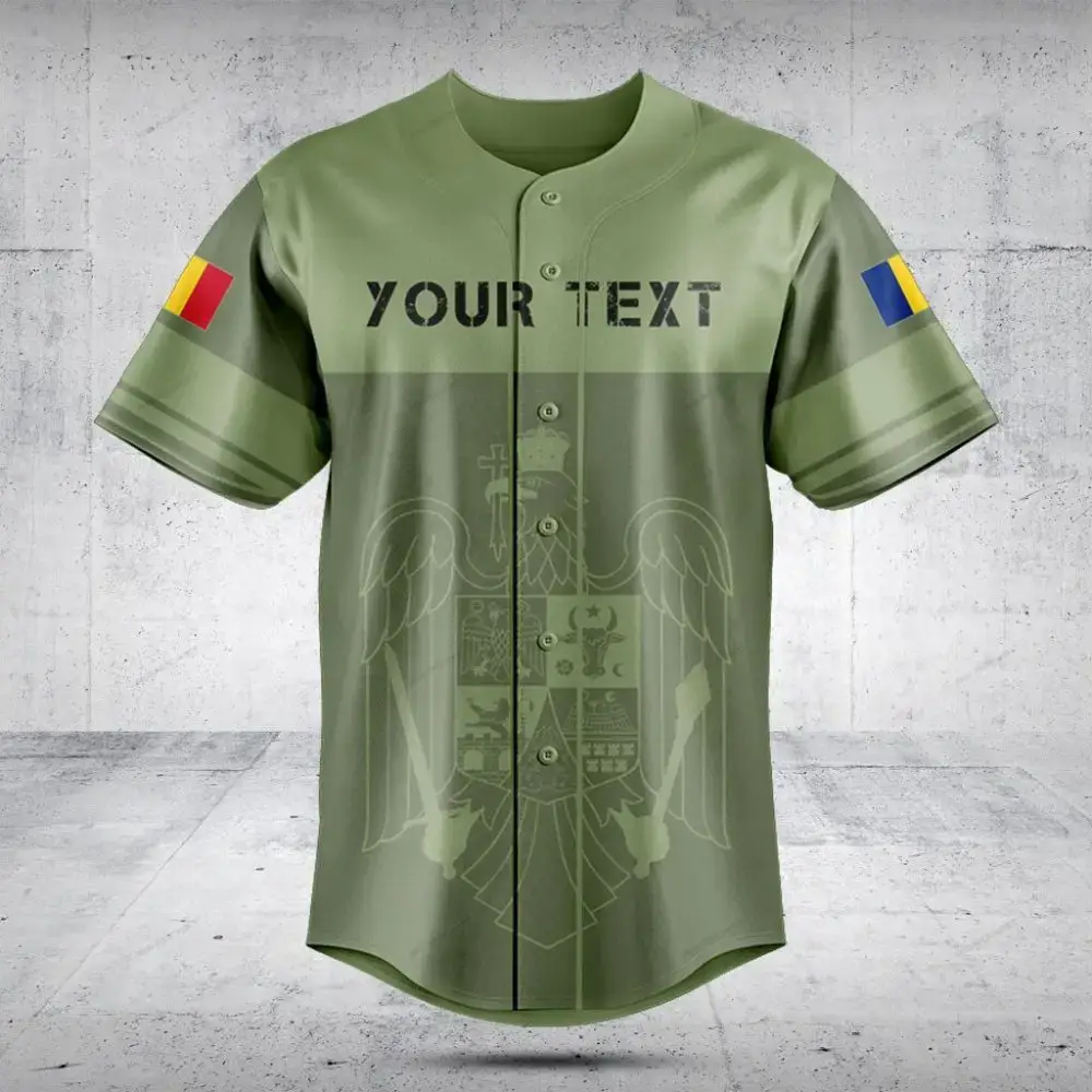 Customizable Military Green Baseball Jersey With Flags - Perfect Gift For Fans & Teams Image