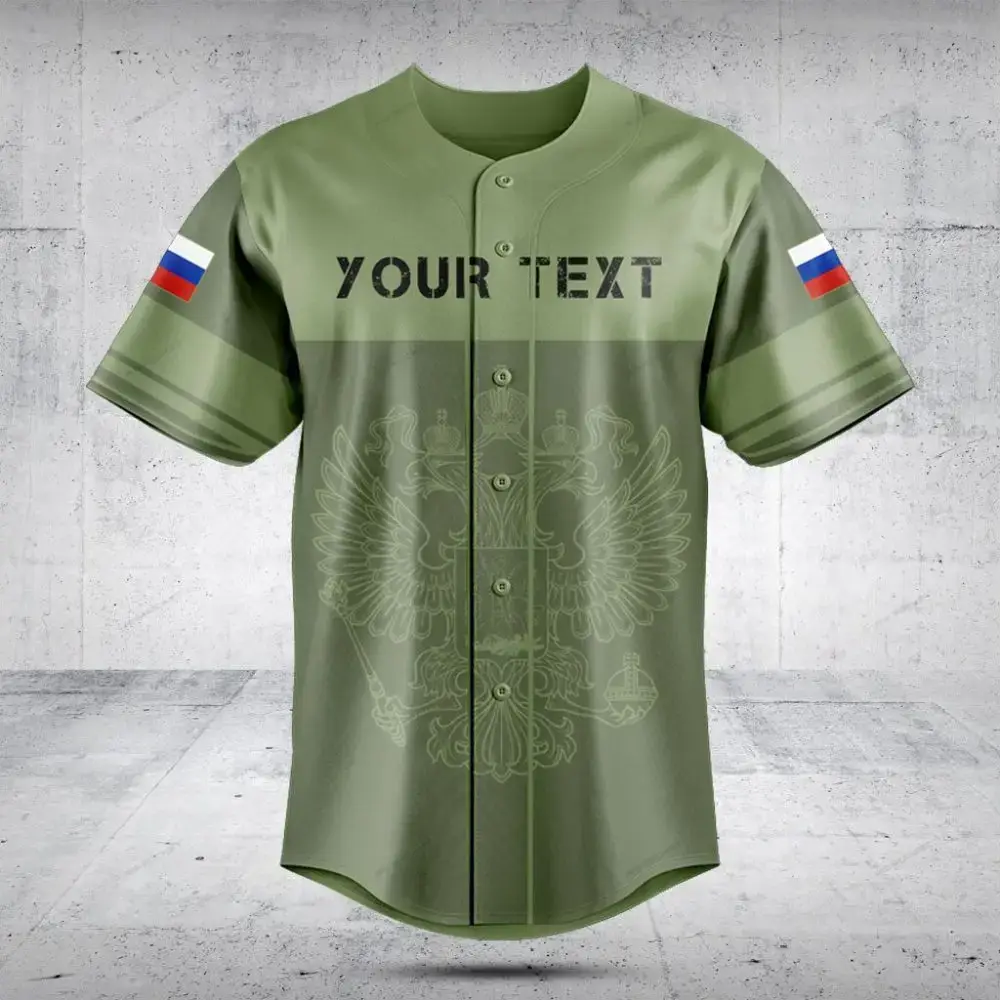 Customizable Military Green Baseball Jersey With Russian Flag Sleeves - Personalize Now! Image