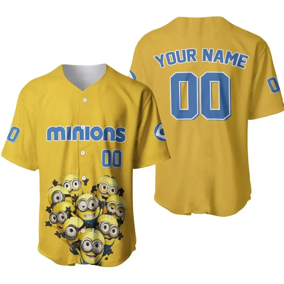 Customizable Minions Baseball Jersey – Add Your Name & Number – Fun Yellow Sportswear! Image