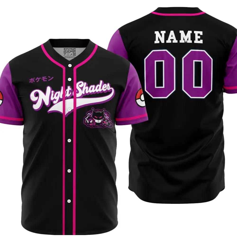Customizable Night Shades Baseball Jersey - Anime-Inspired Black & Purple Shirt Image