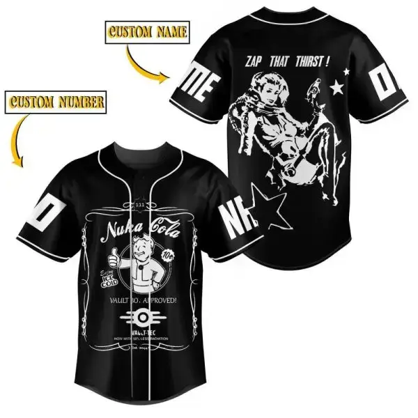 Customizable Nuka Cola Baseball Jersey – Personalized Name & Number, Black Vintage Style Image