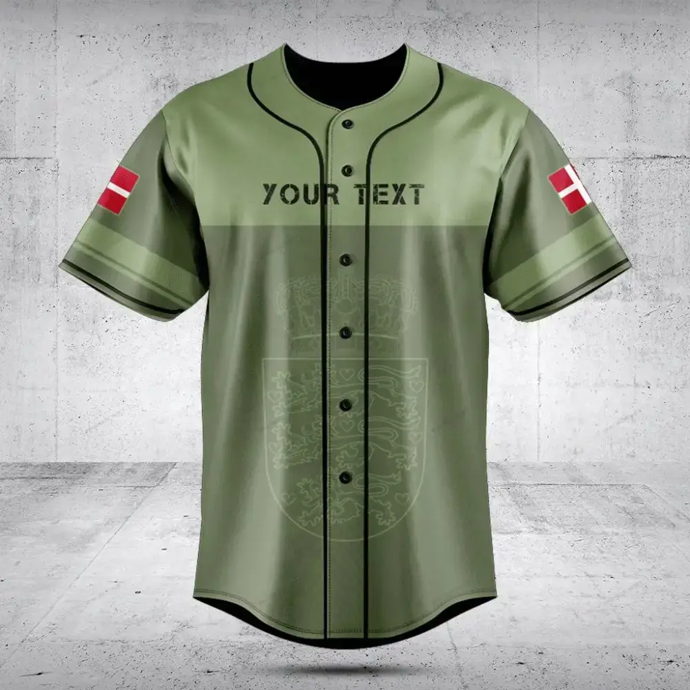 Customizable Olive Green Baseball Jersey – Personalized Text & Flag Design Image