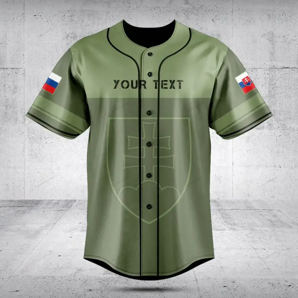 Customizable Olive Green Baseball Jersey With Flag Patches - Personalized Athletic Apparel Image