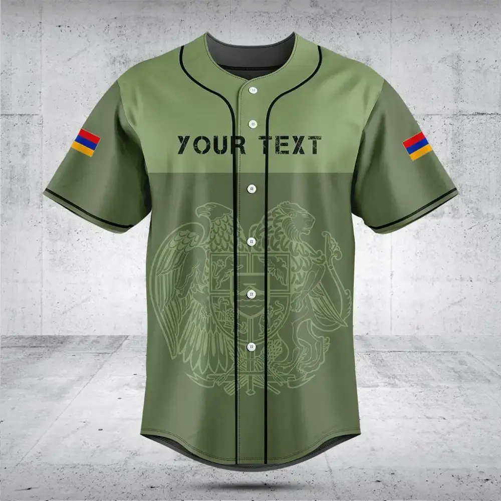 Customizable Olive Green Baseball Jersey With Flag Sleeves - Perfect For Teams & Events Image