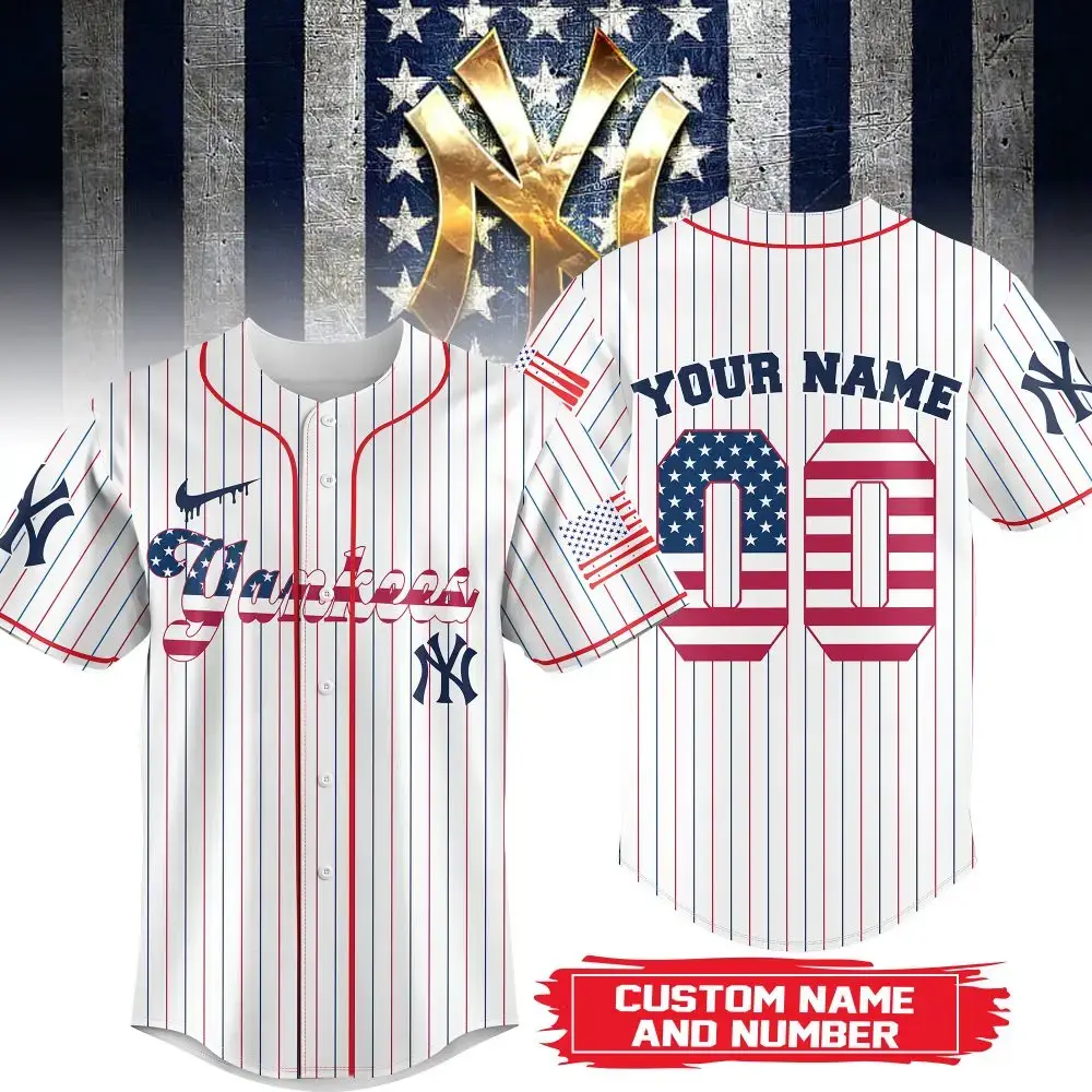 Customizable Patriotic Baseball Jersey - Personalize Your Name & Number - Stars & Stripes Design Image