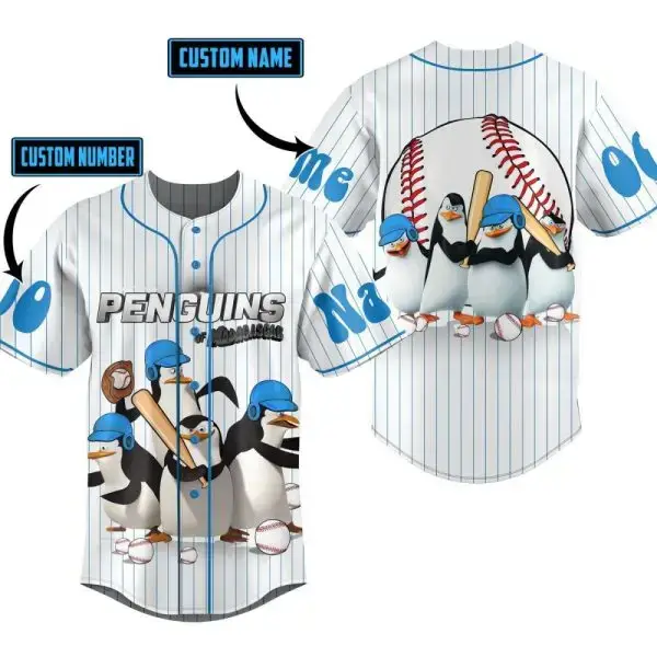 Customizable Penguins Baseball Jersey - Add Your Name & Number - Fun Sportswear For Fans Image
