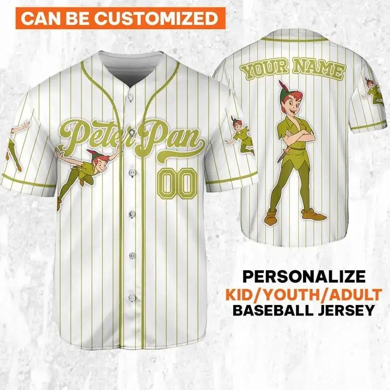 Customizable Peter Pan Baseball Jersey - Personalized Kids/Youth/Adult Sizes Image