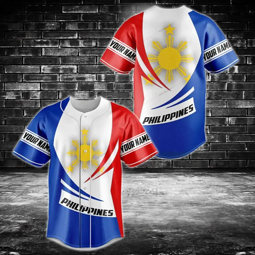 Customizable Philippines Flag Baseball Jersey – Show Your Pride With Personalized Name! Image