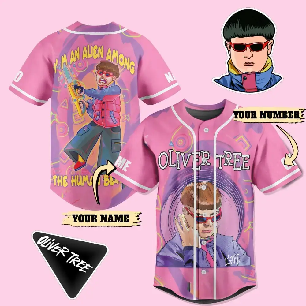 Customizable Pink Alien Baseball Jersey – Unique Design, Add Name & Number! Image