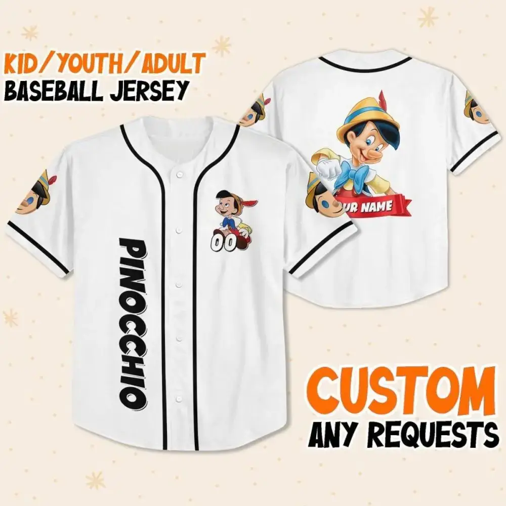 Customizable Pinocchio Baseball Jersey For Kids/Youth/Adults – Personalize With Your Name! Image