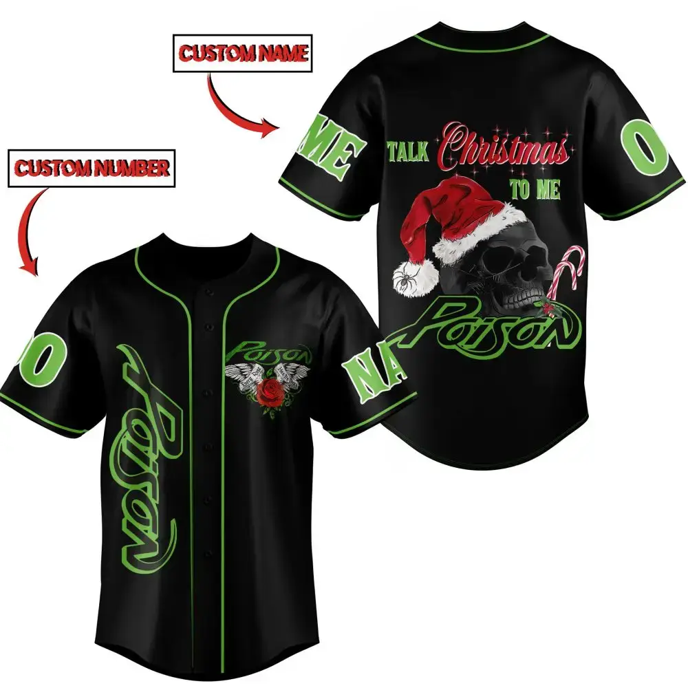 Customizable Poison Christmas Baseball Jersey - Festive Skull Design, Add Name & Number Image