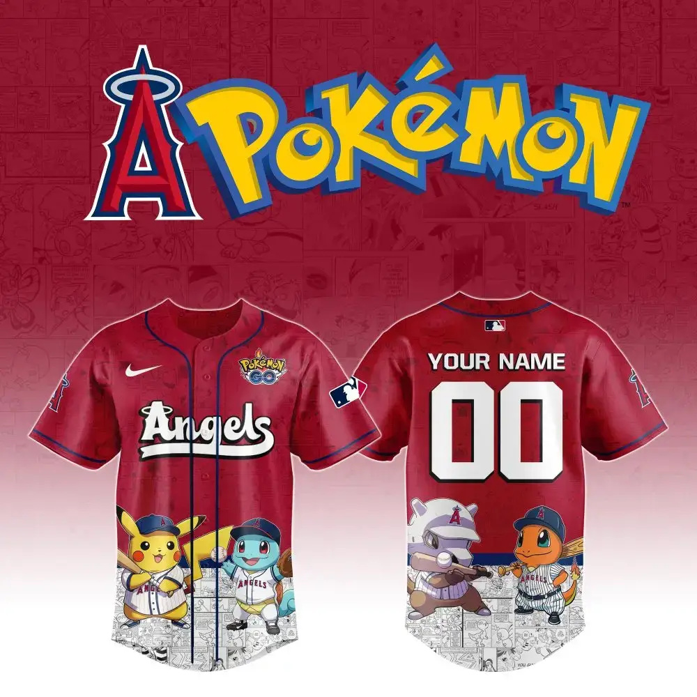 Customizable Pokémon Angels Baseball Jersey – Pikachu, Squirtle & Charmander Design Image