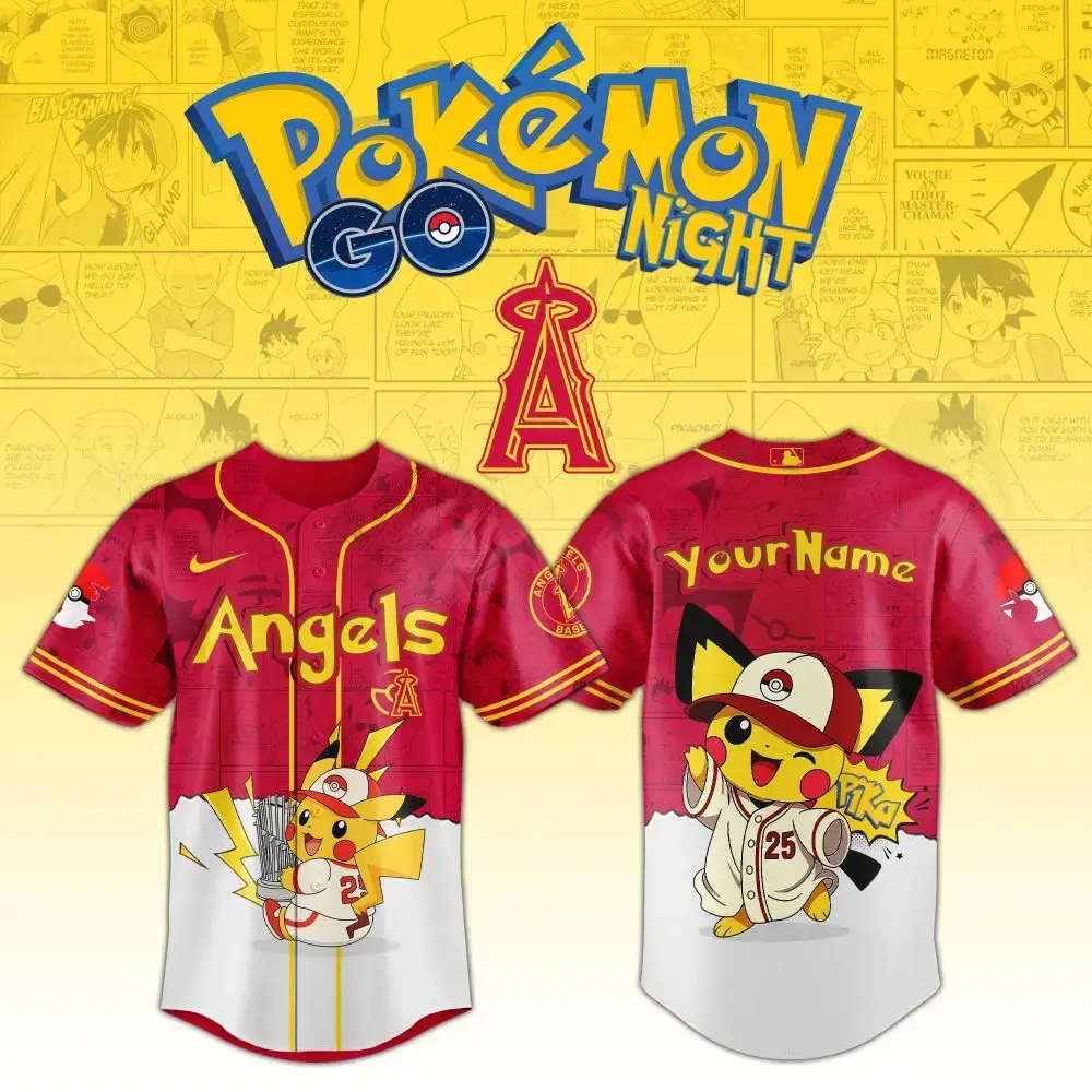 Customizable Pokémon Angels Baseball Jersey - Pikachu Design, Perfect For Fans! Image