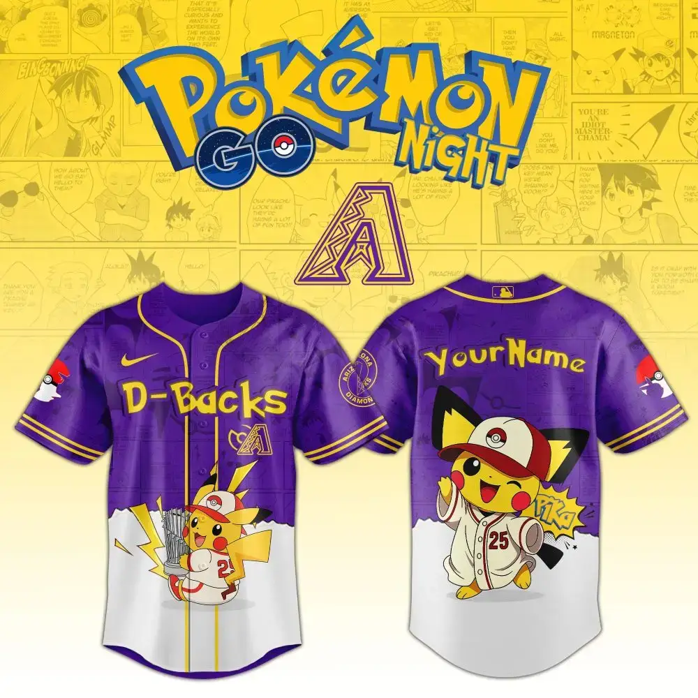 Customizable Pokémon Baseball Jersey - Pikachu D-Backs Edition For Fans Image