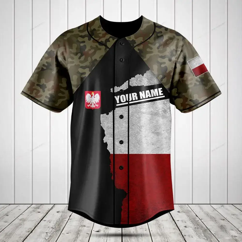 Customizable Poland Flag Camo Baseball Jersey - Personalized Name & Design Image