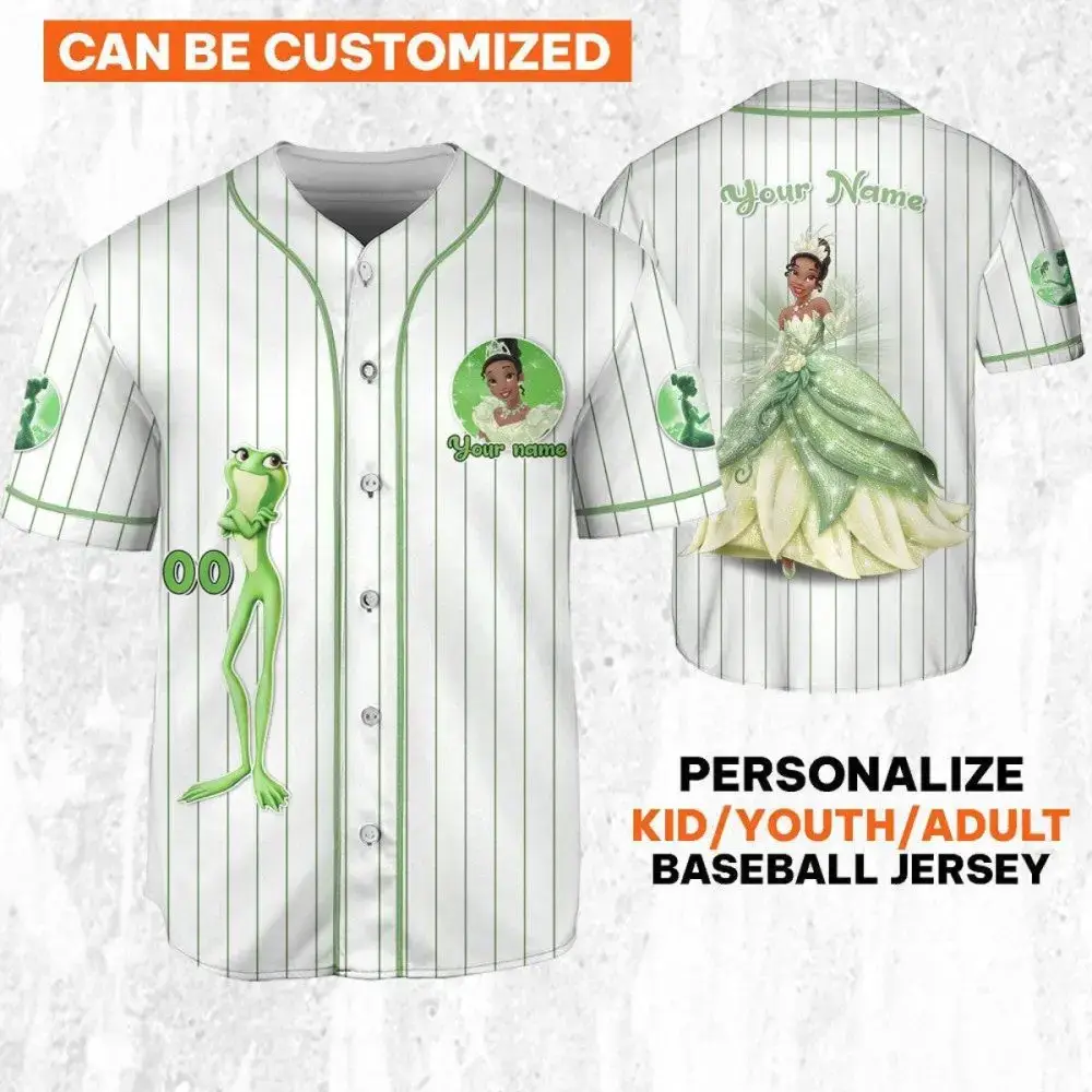 Customizable Princess & Frog Baseball Jersey For Kids/Youth/Adults - Personalize With Your Name! Image