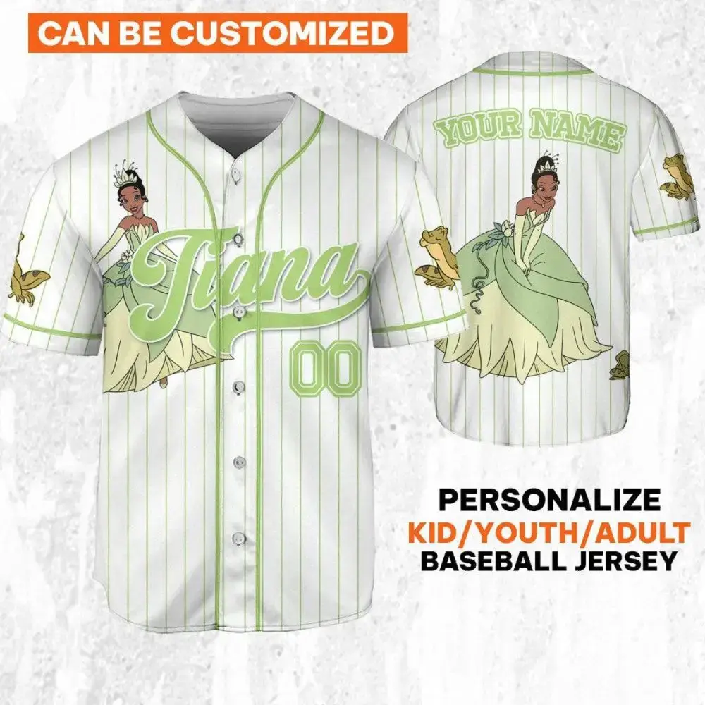 Customizable Princess Tiana Baseball Jersey For Kids/Youth/Adults – Personalize Your Name! Image