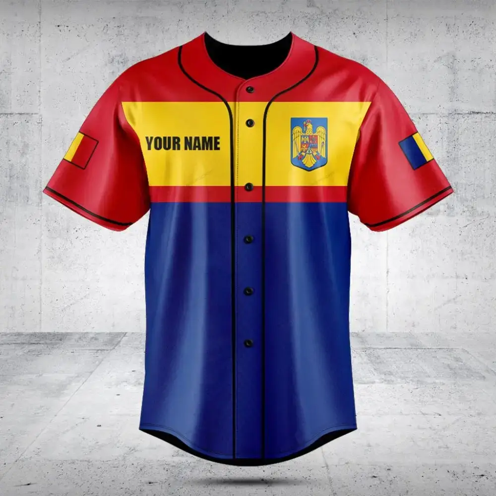 Customizable Romania Flag Baseball Jersey - Personalize Your Style Now! Image