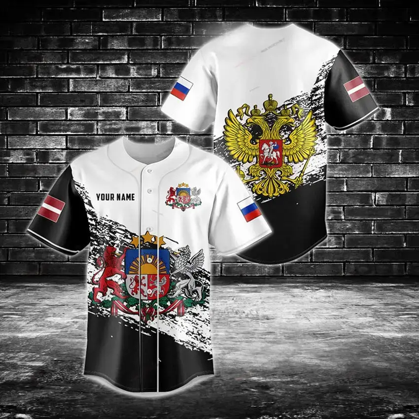 Customizable Russian Pride Baseball Jersey – Unique Double-Headed Eagle Design Image