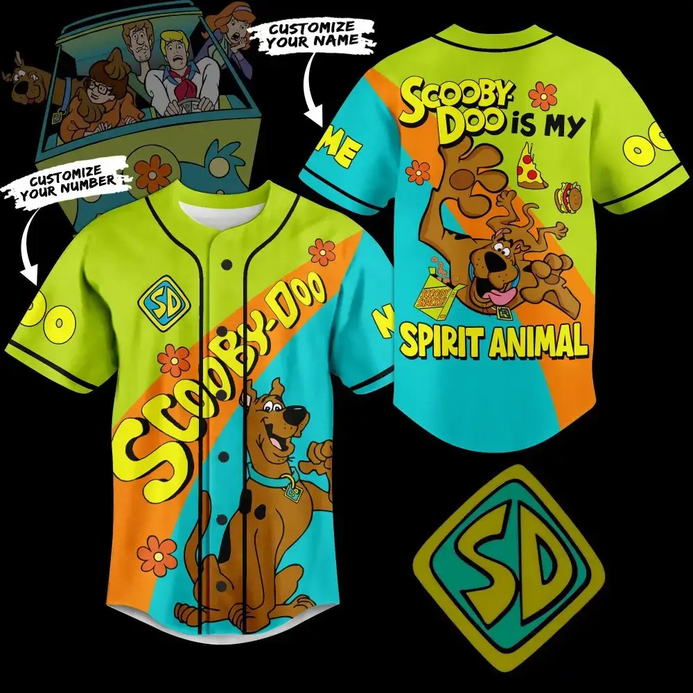 Customizable Scooby-Doo Baseball Jersey - Personalize Your Name & Number - Fun Cartoon Spirit Wear Image