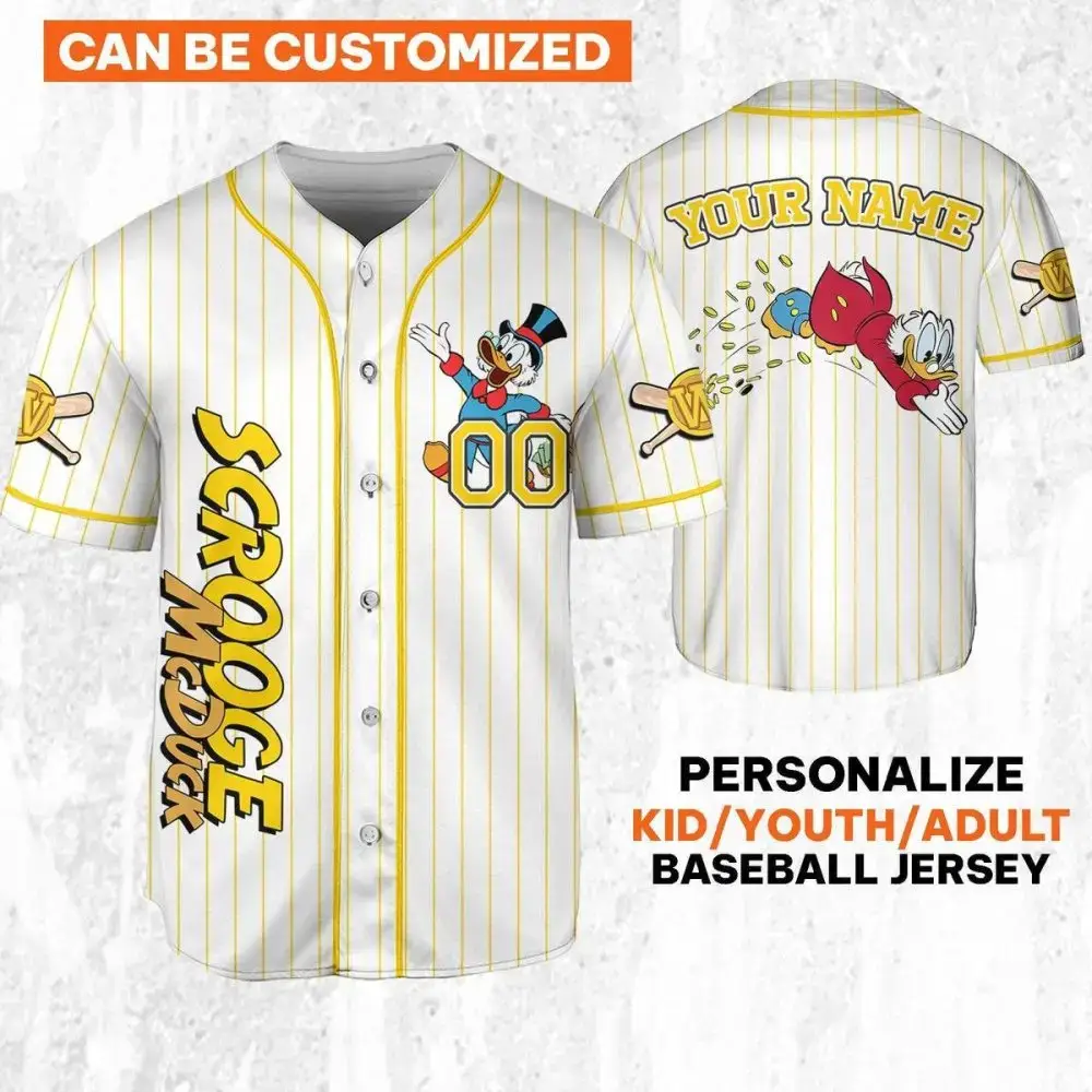 Customizable Scrooge Mcduck Baseball Jersey - Personalize For Kids, Youth, Adults Image
