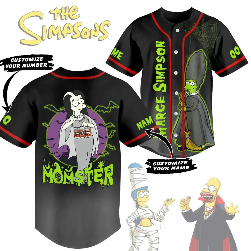 Customizable Simpsons Baseball Jersey - Halloween Marge Design - Add Your Name & Number! Image