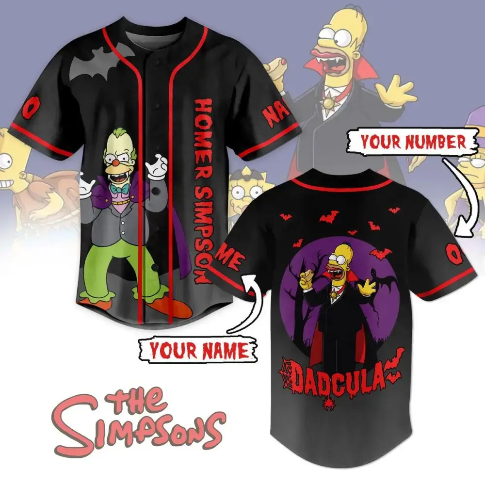 Customizable Simpsons Halloween Baseball Jersey - Homer Dracula Design Image