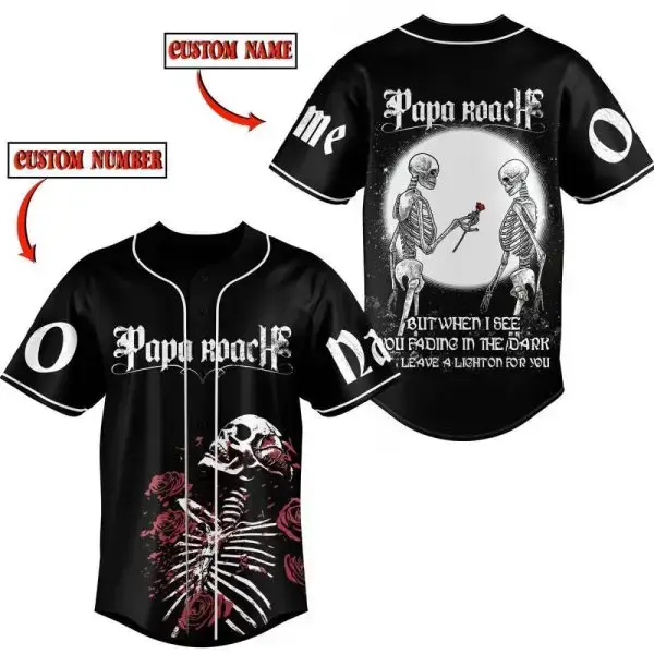 Customizable Skeleton Rose Baseball Jersey - Gothic Style With Personalized Name & Number Image