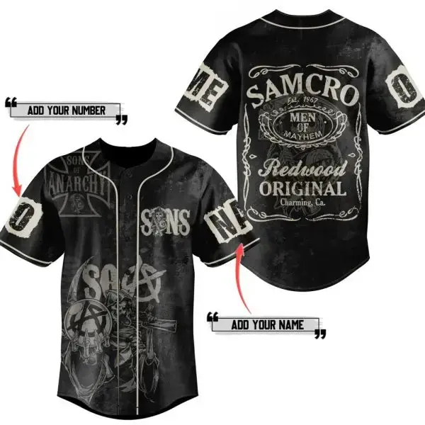 Customizable Sons Of Anarchy Baseball Jersey - Samcro Design, Add Your Name & Number Image