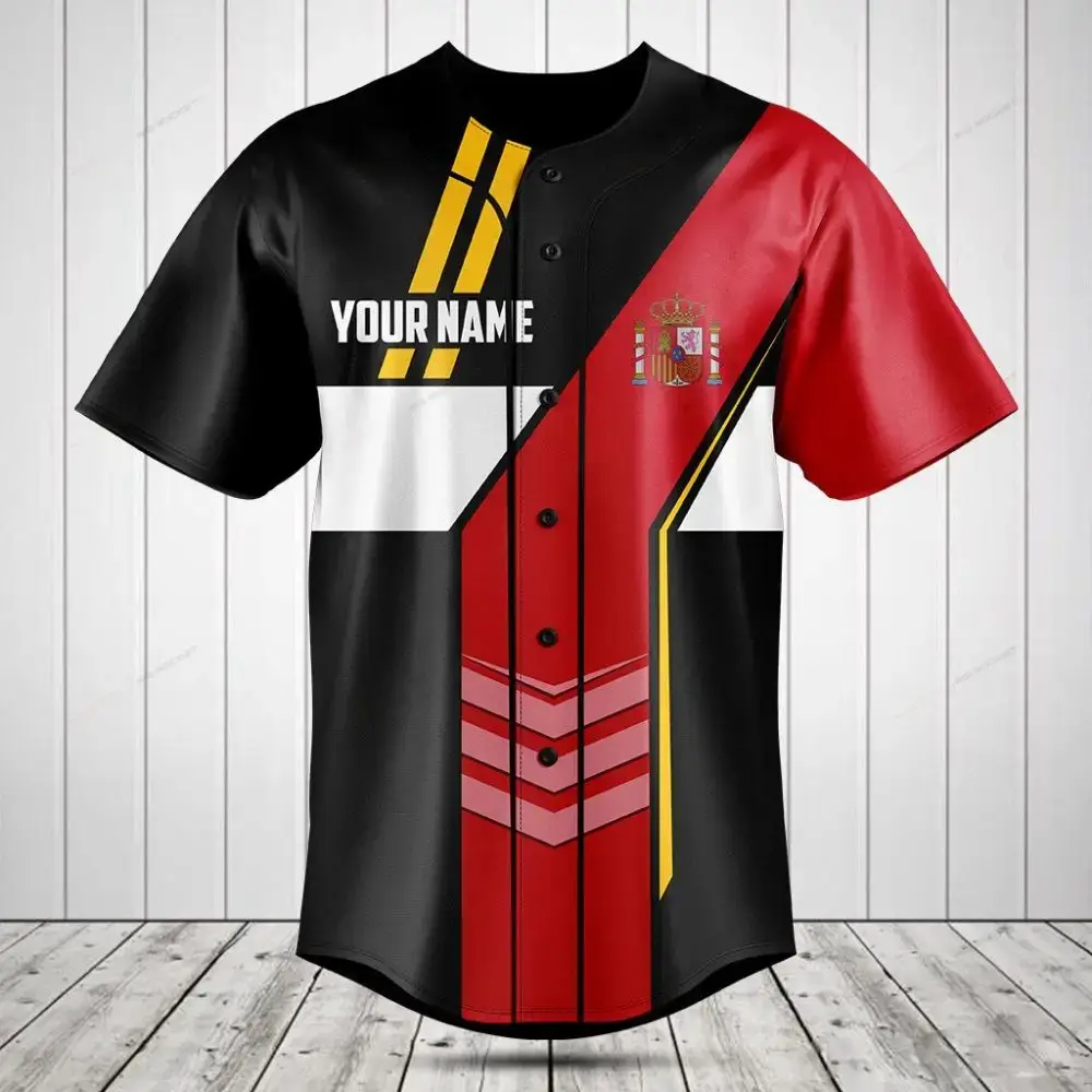 Customizable Spain Flag Baseball Jersey - Personalized Sportswear Gift Image