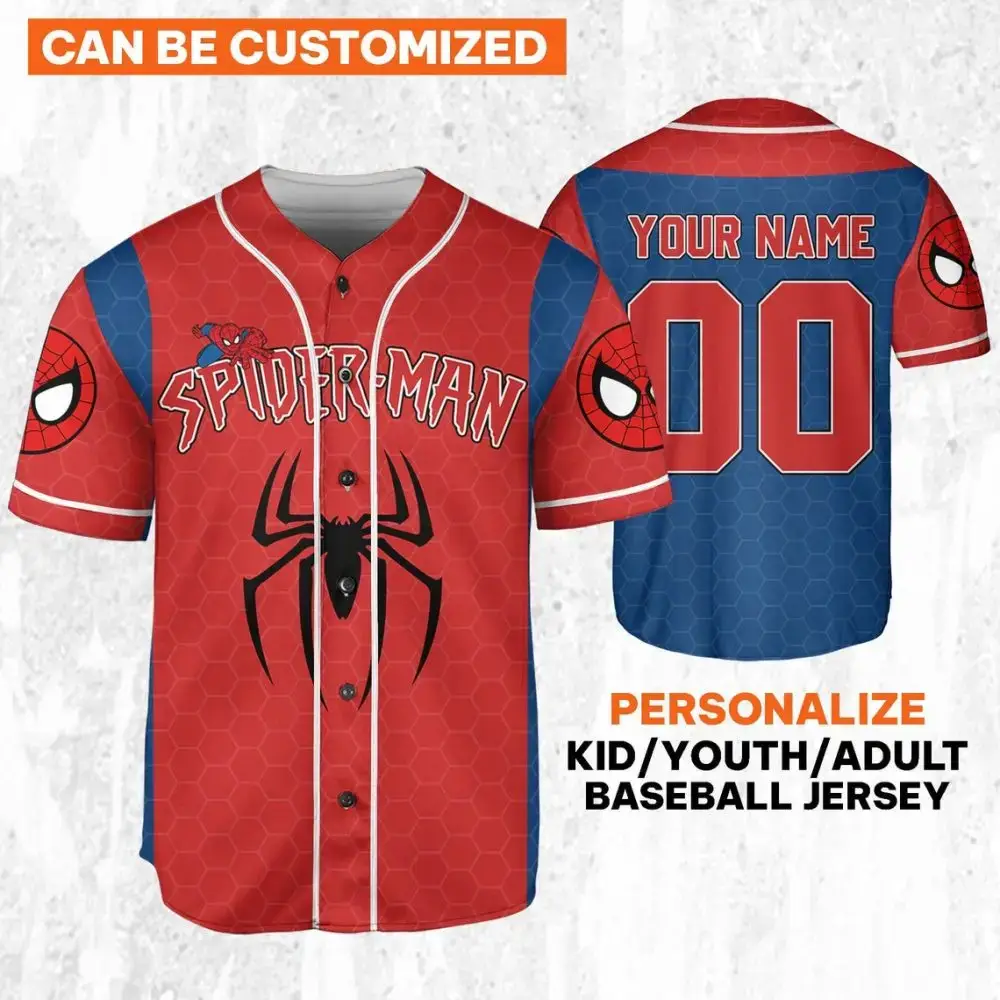 Customizable Spider-Man Baseball Jersey For Kids/Youth/Adults – Personalize With Your Name Image