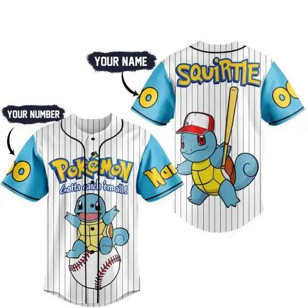 Customizable Squirtle Baseball Jersey – Personalized Name & Number – Perfect Pokémon Fan Gift Image