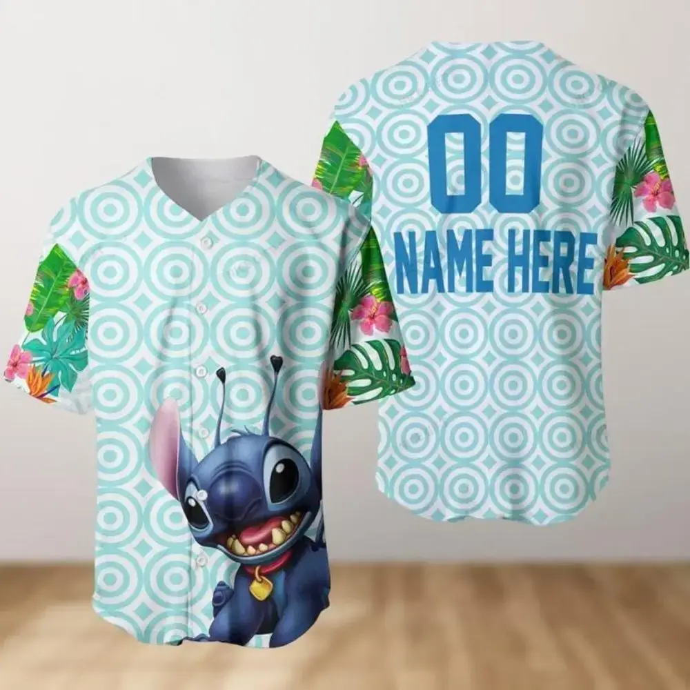 Customizable Stitch Baseball Jersey – Tropical Hawaiian Design For Fans Image