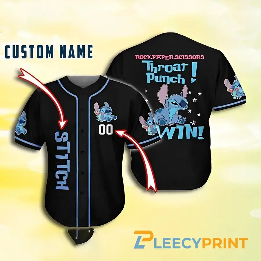 Customizable Stitch Baseball Jersey - Funny 'Throat Punch Win' Design - Perfect Gift! Image