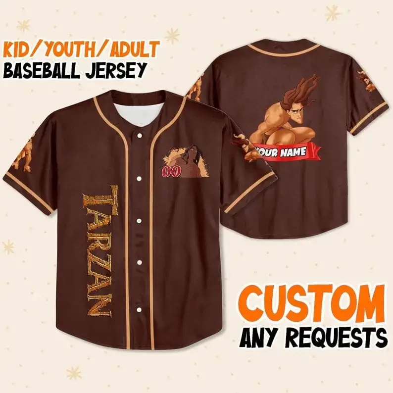 Customizable Tarzan Baseball Jersey - Kids/Youth/Adult Sizes - Personalize Your Name Image