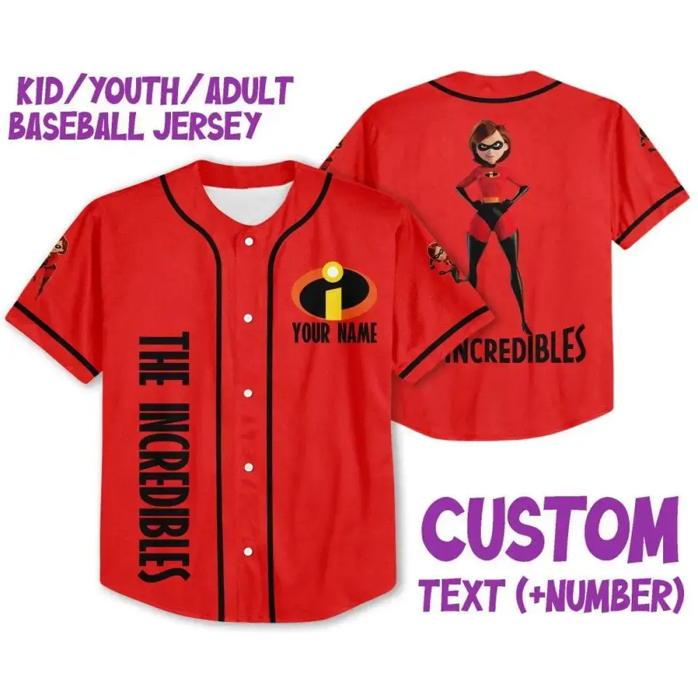 Customizable The Incredibles Baseball Jersey For Kids/Youth/Adults – Add Name & Number! Image