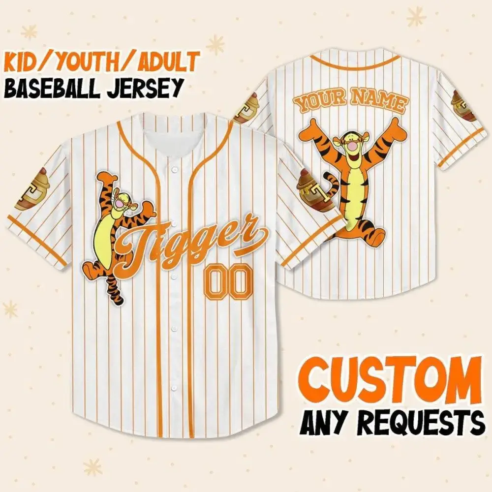 Customizable Tigger Baseball Jersey For Kids, Youth & Adults - Add Your Name! Image