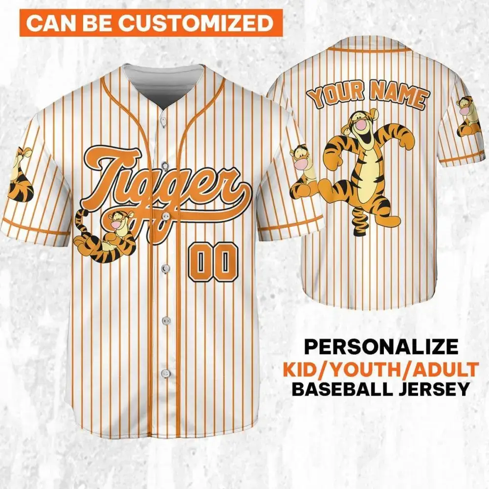 Customizable Tigger Baseball Jersey For Kids/Youth/Adults - Personalize With Your Name! Image