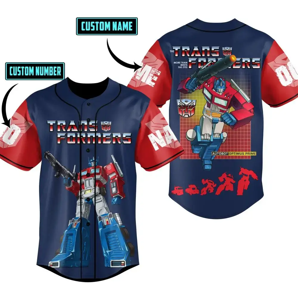 Customizable Transformers Baseball Jersey – Personalized Name & Number, Optimus Prime Design Image
