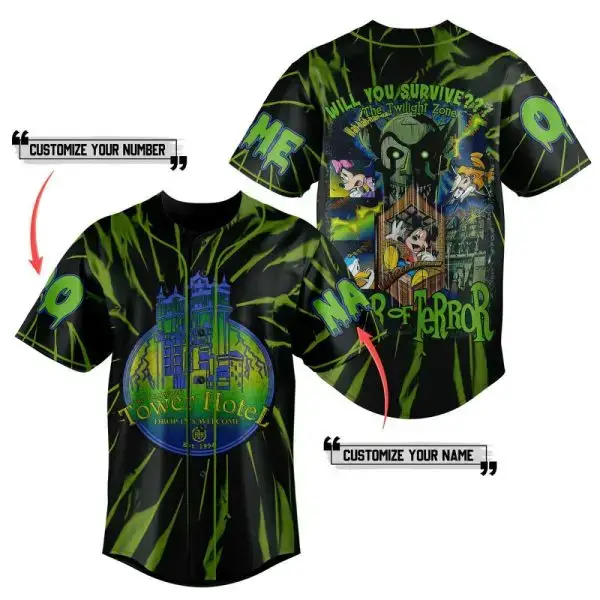 Customizable Twilight Zone Tower Of Terror Baseball Jersey - Personalize Your Name & Number! Image