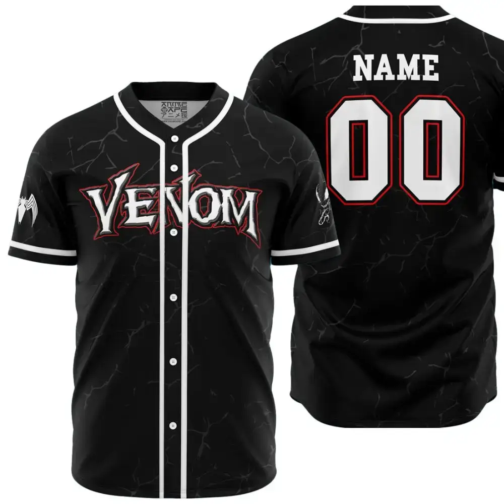 Customizable Venom Baseball Jersey - Personalized Name & Number - Stylish Black Design Image