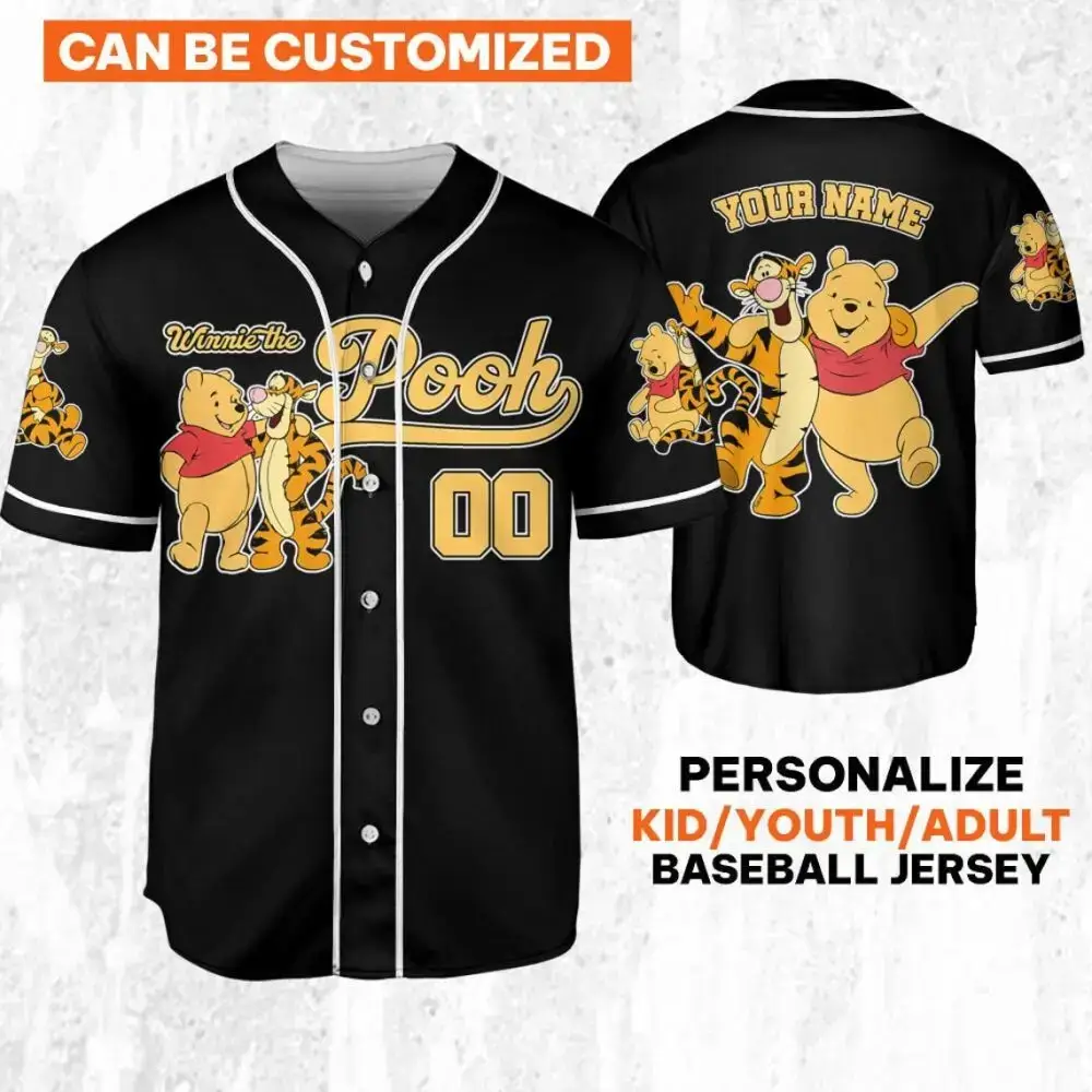 Customizable Winnie The Pooh Baseball Jersey For Kids/Youth/Adults - Personalize Yours! Image
