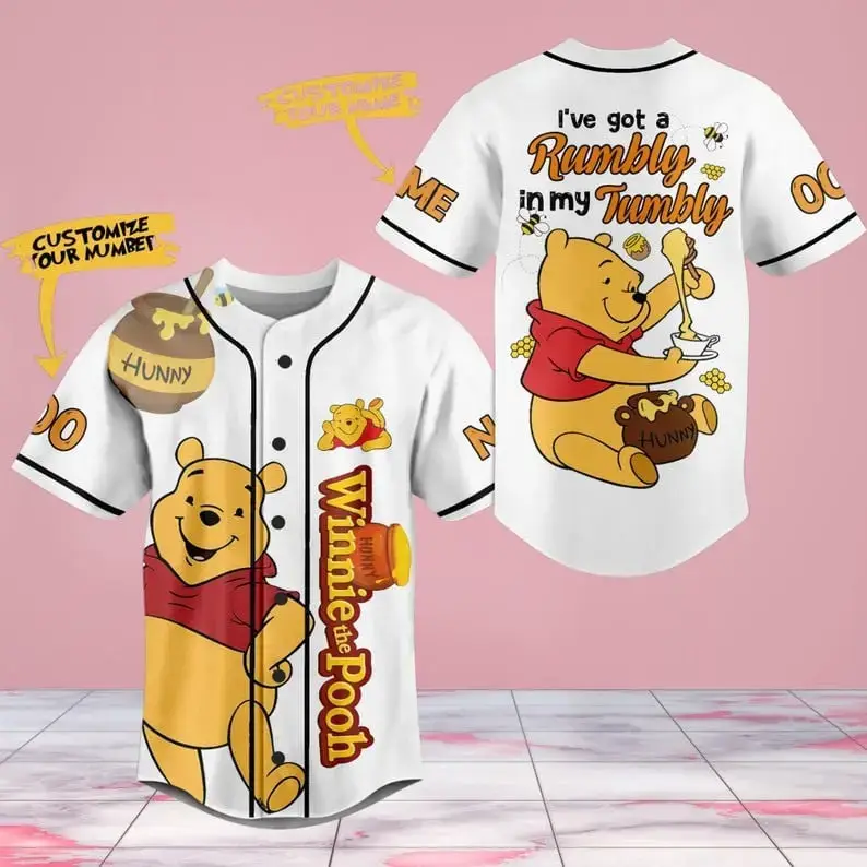 Customizable Winnie The Pooh Baseball Jersey - Fun Design For Kids & Adults Image