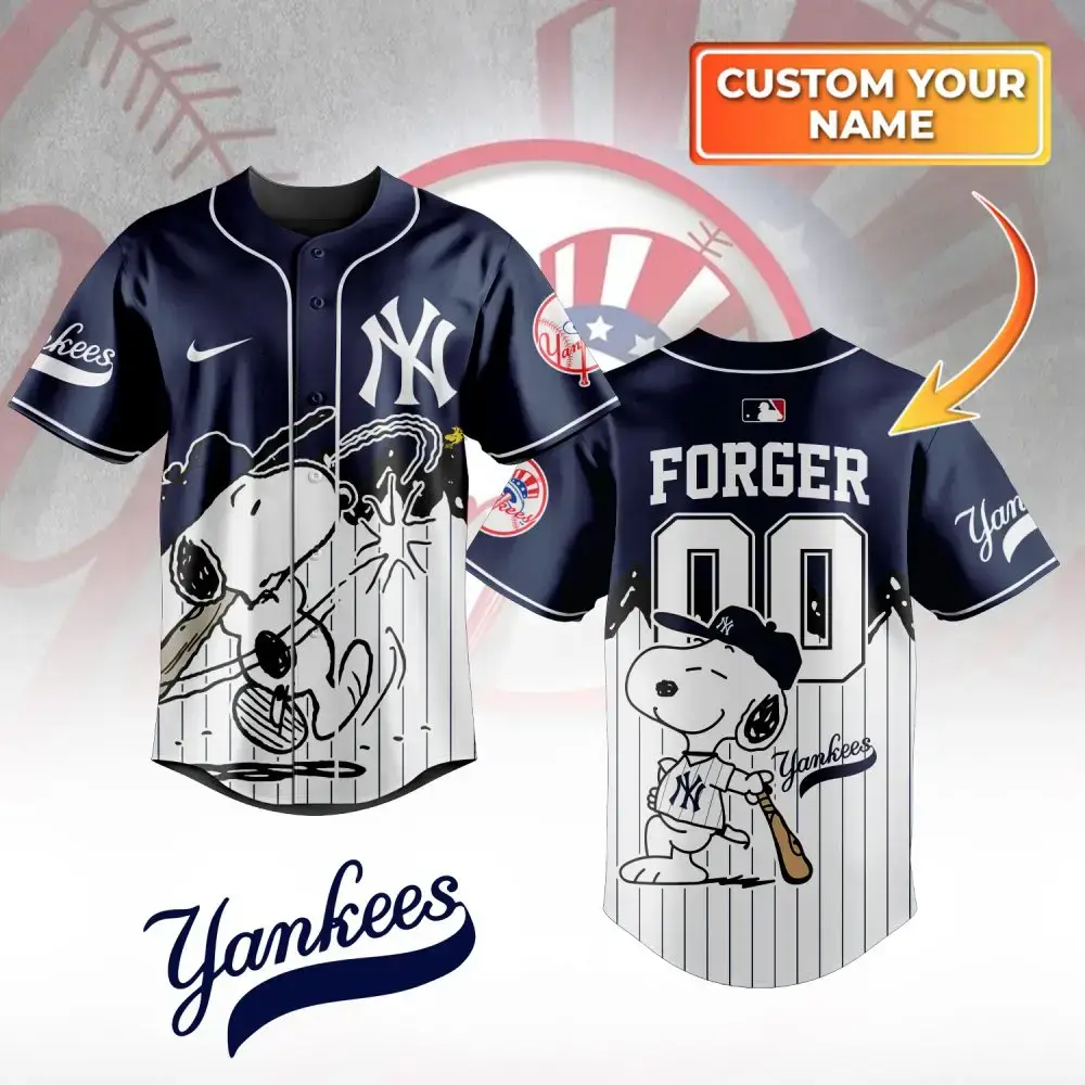 Customizable Yankees Snoopy Jersey - Personalized Name Baseball Fan Gear Image