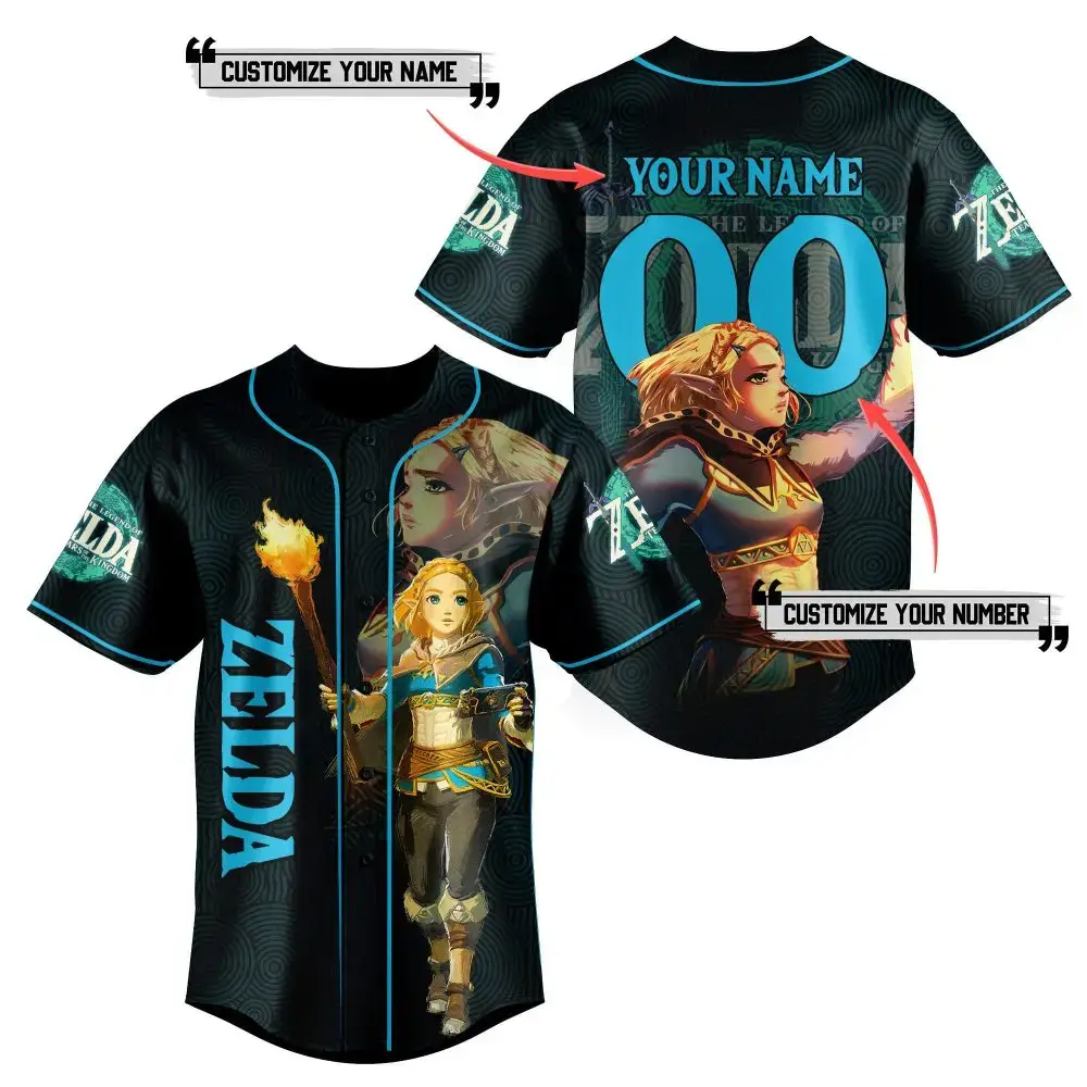 Customizable Zelda Baseball Jersey - Add Your Name & Number - Perfect Gamer Gift! Image